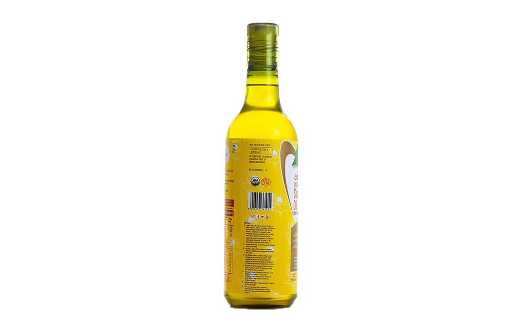 Azafran Organic Sunflower Oil Cold Pressed Kachi Ghani   Plastic Bottle  1 litre